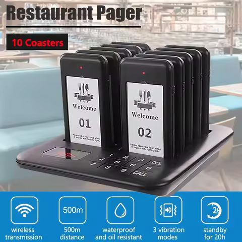 Wireless Restaurant Pager Wireless Calling System Coasters Buzzer Vibrator Bell Receiver Beeper for 