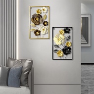 30x50cm Hiasan Dinding Ruang Tamu Metal Frame Floral Black Gold White Colour Element Wall Decoration