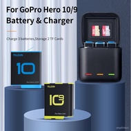 TELESIN Baery 1750 mAh For GoPro Hero 10 3 Way LED Light Baery Fast Charger Box TF  Storage For GoPro Hero 9 essories