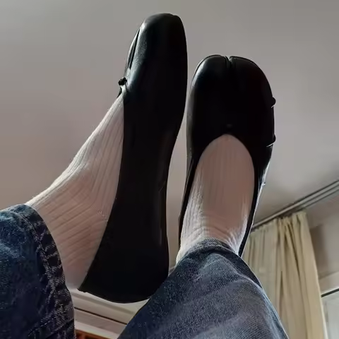 IPPEUM Tabis Shoes Black Split Toe Women Mary Janes Plus Size 44 Ballerina Zapato MujerBallet Flats 