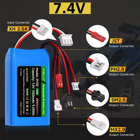 7.4V Rechargeable Lipo Battery pack 1250mAh 7.4V Lithium polymer battery High Rate 25C battery For R