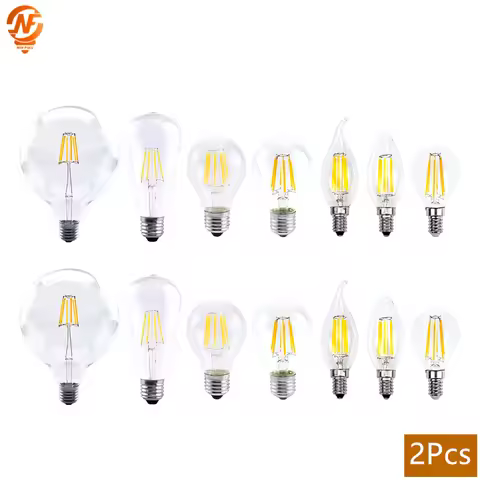2Pcs E14 LED Bulb E27 220V Filament Light A60 C35 ST64 G80 G95 Edison Glass Bulb Retro Antique Vinta
