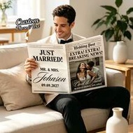 1pc Customized Wedding Newspaper Poster, Personalized Photo And Text Printing, Save The Date Notific