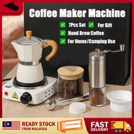HOT🔥Coffee Maker Machine 7Pcs Moka Pot Coffee Maker Machine Set With Coffee Grinder Electric Stove f