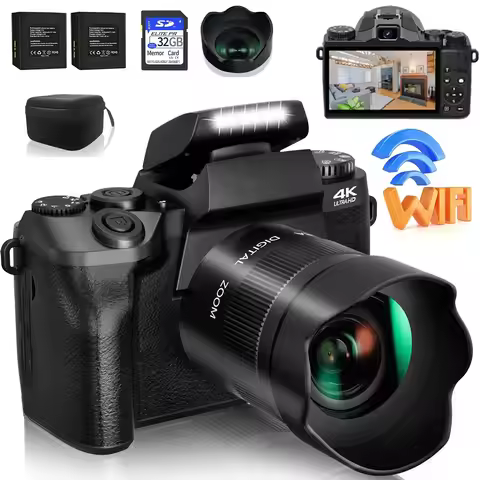 64MP Digital Camera SLR DSLR For Photography 4K 60FPS Vlog Camcorder Auto Focus 4.0 Inch Touch Scree