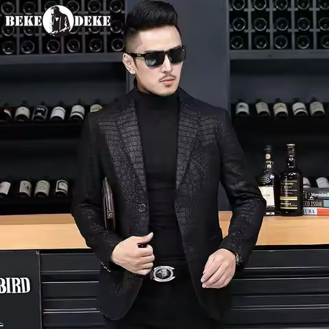 Autumn Business Men Sheepskin Genuine Leather Blazer Jacket Slim Fit Single Breasted Office Work Cro