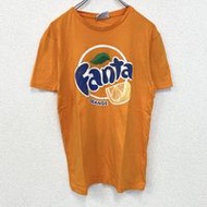 古著芬達原味短袖可口可樂印花T卹，圓領，橘色，小號，春夏裝