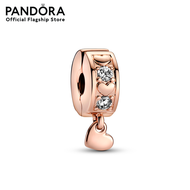 Pandora Heart 14k rose gold-plated clip with clear cubic zirconia and silicone grip เครื่องประดับ คล