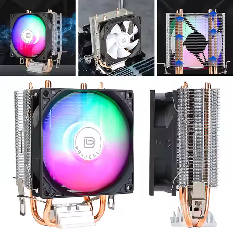 90mm CPU Cooler with 2 Heat Pipes Quiet Rainbow RGB Cooling Fan 3PIN CPU Cooling Fan for Intel 1150/