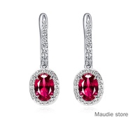 Real Lab Grown Ruby Earrings Can Pass Diamond Test Oval Shape Hoop Earrings 100% Sterling S925 Earri