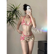 MAI BIKINI • Set of 3 Pink Leopard LeatherPiece with Outerwear Shorts for Women