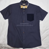 BERSHKA Navy Polkadot Pocket Shortsleeve Shirt Kemeja Pendek Pria AUTH