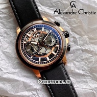 [Original] Alexandre Christie 6432MCLBRBA Chronograph Skeleton Men Watch Black and Red Strap