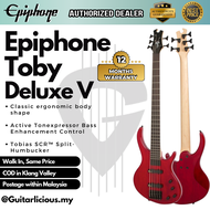 Epiphone Toby Deluxe V 5-String Bass Guitar, Translucent Red (E09-EBD5TRBH1)