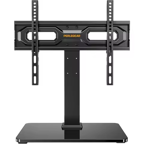 Adjustable Tabletop TV Stand for 23 to 60 Inch Screens with Glass Base and Cable Management