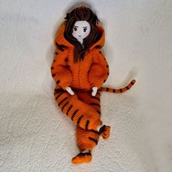 數位 Digital Crochet Pattern PDF - Diana doll amigurumi with tiger kigurumi costume