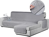 TAOCOCO 100% Waterproof Sectional Sofa Cover L Shaped Couch Cover 1 Piece Reversible Pet Couch Cover with Chaise Lounge for Sectional Sofa L Shape with Straps for Kids Pets(Large, Light Gray)