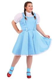 Plus Size Women's Wizard of Oz Dorothy Costume, Blue Dress & Hair Bow Ties, Blue Checked Gingham Fai