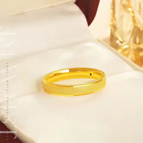 Real 24K Gold Matte Interface Ring Pure AU999 Classic Three Interface Women's Ring Fine Jewelry Wedd