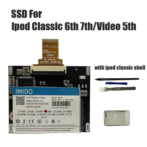 Ipod Classic Upgrade Back Cover Kit SSD 128gb Included Parts 5th 6th 7th Gen Installer Tools Kit Gre