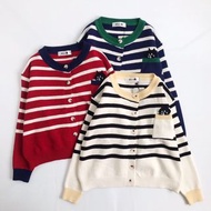 日本 Ne-net NYA 白藍紅色橫間冷毛 鈕扣 長袖 外套