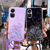 Phone Case OPPO Reno10 Pro Reno10 Reno 10 Pro+ 5G Sequins Starry Sky Design with Long Strap Silicone Soft Casing OPPO Reno10 5G 2023 Case Cover With Lanyard