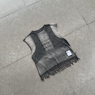 เสื้อกั๊กวิ่งแบบไม่มีแขนสไตล์ฝรั่งเศส Satisfy Running Artfully Trimmed Fringe Sport Washed Vintage R