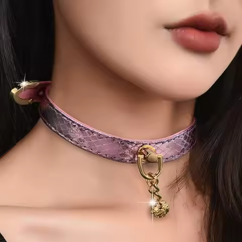 Cosplay Slave Bondage Rose red Choker bell Collar For Women Necklace Metal Leather Chocker Goth Anim