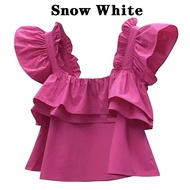 French Square Neck Ruffled Small Flying Sleeve Shirt Women Design Niche Short Vest Top 7.8