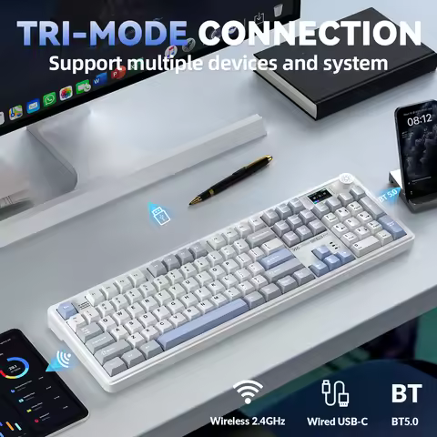 LINGBAO K108 Pro Korean Wireless Gaming Mechanical Keyboard 104Keys Bluetooth 2.4G Wired RGB Hotswap