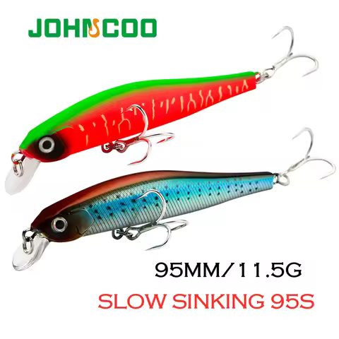 JOHNCOO Fishing Lure Minnow Swimbait Artificial Bait Hard Bait Wobbler 95mm 11.5g Slow Sinking 3D Fi