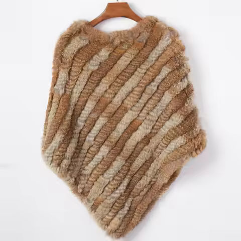 Ethel Anderson Fur Pullover For Women Knitted Genuine Rabbit Fur Poncho Capes Lady Real Fur Knit Wra