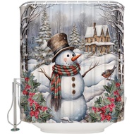 Christmas Shower Curtain for Bathroom 72" x 84" Xmas Tree Winter Snow Snowman Rustic Farmhouse Showe