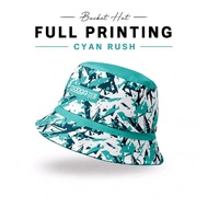 Bucket Hat Motiga Full Printing Cyan Rush splash motif white cyan color