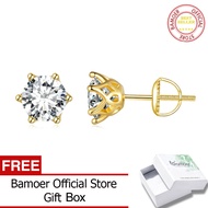 BAMOER Gold Moissanite Stud Earrings 925 Sterling Silver Round Wedding Earrings for Women Basic Jewelry MSE004