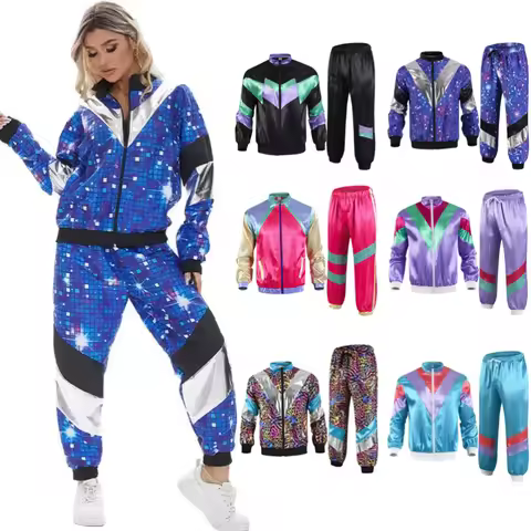 Mens 80s 90s Shell Suit Costume Adult Sports Neon Dress Outfit Carnival Theme Party cosplay costumes