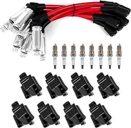 Spark Plugs & Spark Plug Wires with Square Ignition Coil Set of 8, Fit for Chevy Silverado/Tahoe, GM
