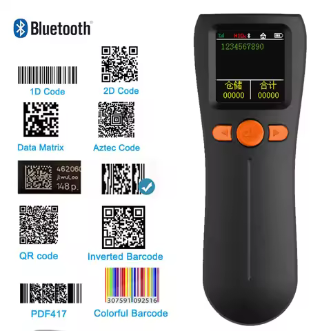 Wireless Portable 2D Bluetooth Barcode Scanner Mini Pocket QR Code Reader with Screen Image Reader P