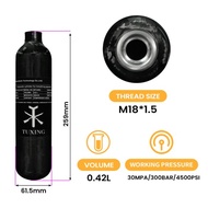 New TUXING 0.42L 420cc Carbon Fiber Cylinder with Large To Small Valve 300Bar 4500psi High Pressure 