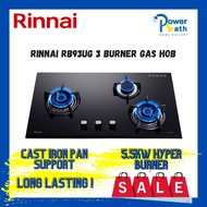 RINNAI RB-93UG 3-Hyper Burner Built-in Gas Hob Gas Stove Cooker Hob Dapur Gas Battery Ignition Schott Glass Top