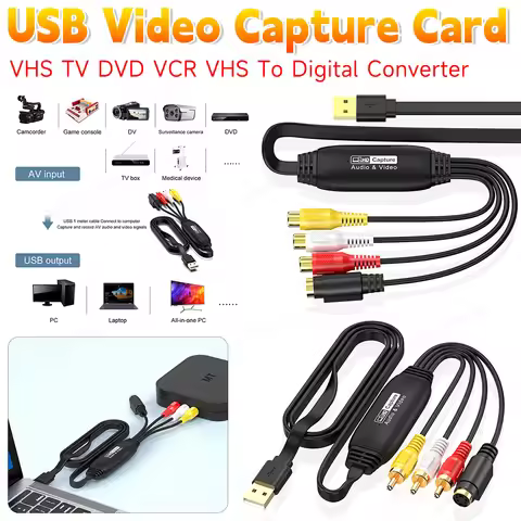 1-5PCS USB 2.0 Video Capture Card VHS TV DVD VCR RCA to USB Video Capture Device VHS to Digital Conv