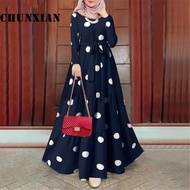 Retro Polka dots Pop Yeh Yeh Saloma Dress Women Muslim Elegant Casual Full Sleeve Dress Polkadot Mus