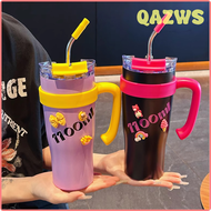 QAZWS แก้วเหล็กสเตนเลสเก็บความร้อน1100มล.,แก้วกาแฟ Mug Mobil เก็บความร้อนน่ารักขวดน้ำร้อนพร้อมหลอดเก