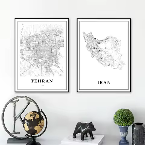 Tehran Area Iran Map Prints City Street Poster Islamic Republic of Iran Persia Persian Map Canvas Pa