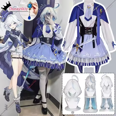 Game Genshin Impact Furina Cosplay Costume Furina Blue Lolita Dress Wig women's cosplay Set Anime Pa