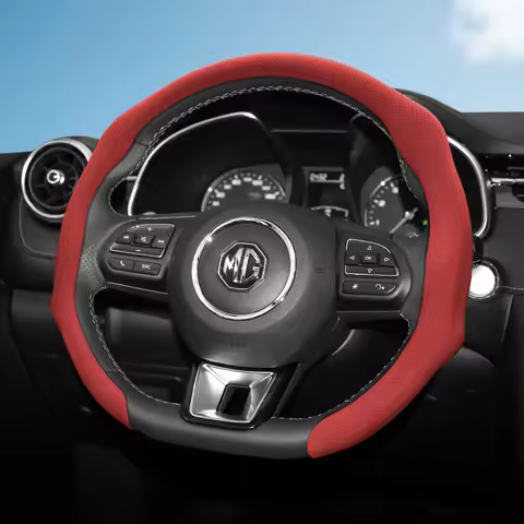 Suitable for Mg Perforated Leather Steering Wheel Cover, Anti-Slip, Sweat-Absorbent, Breathable Inte