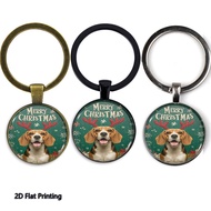 1PC 2D Flat Printed Beagle Dog Reindeer Christmas Style Keychain, Teacher'S Day/Valentine'S Day/Fami