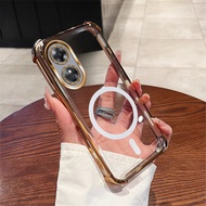 Case For OPPO A17 A17K A97 5G Shockproof Mirror Stand Anti-Fall Plating Soft Magnetic Wireless Phone