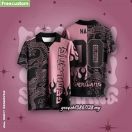 Black-pink Dragon Design New Retro Collar Jersey Custom Baju Raya 2024 Unisex Tshirt Berkolar Baju K