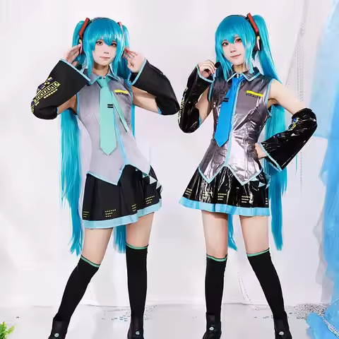 Miku Cosplay Costume Top Sleeves Sock Wig Accessories Full Set Fabric Patent Leather Skirt JK Unifor